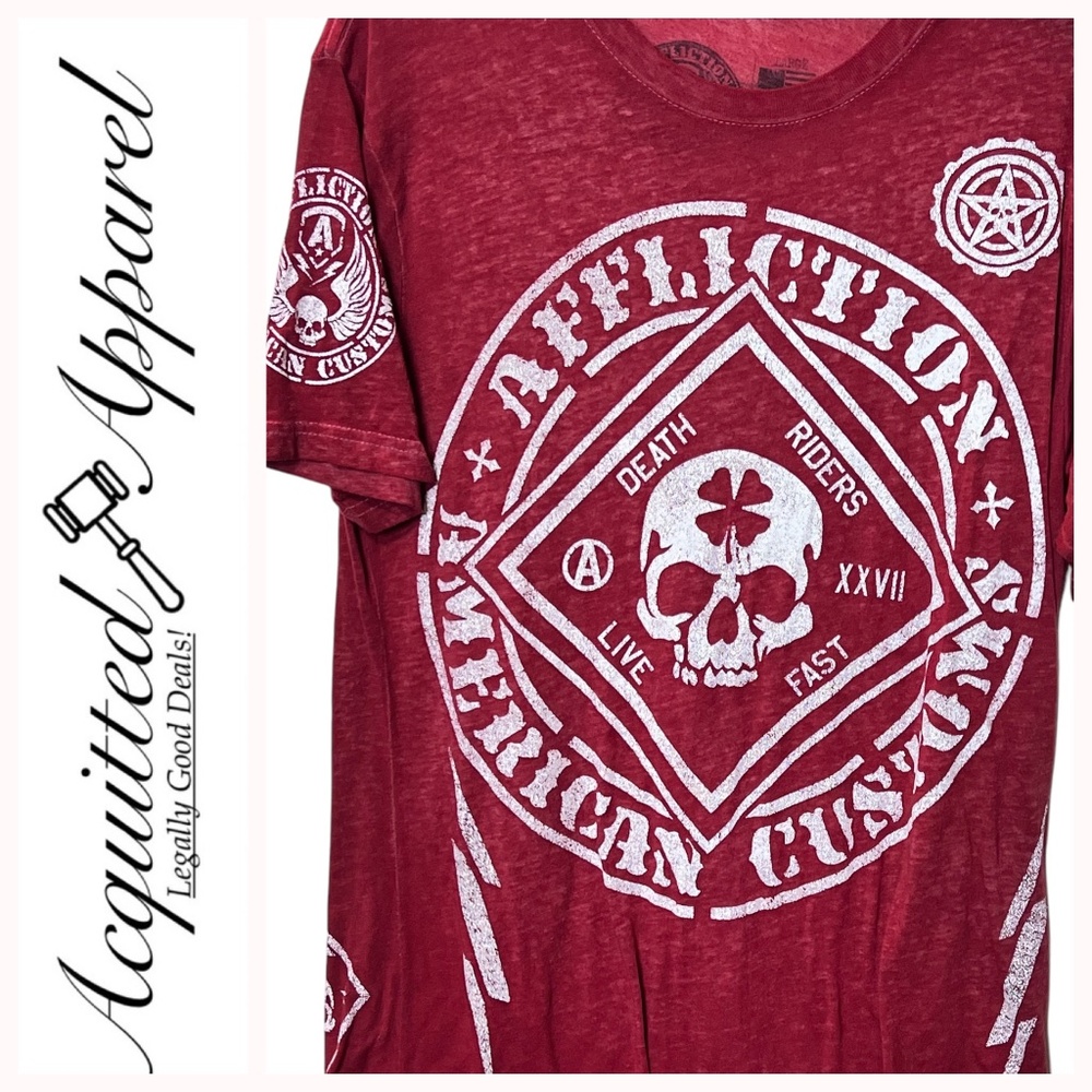 Affliction Vintage American Customs Death Rider Burgundy Tee